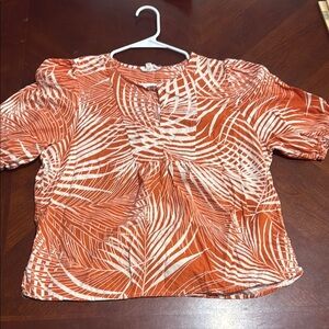 Panama Jack linen blend Orange and White Tropical Blouse
